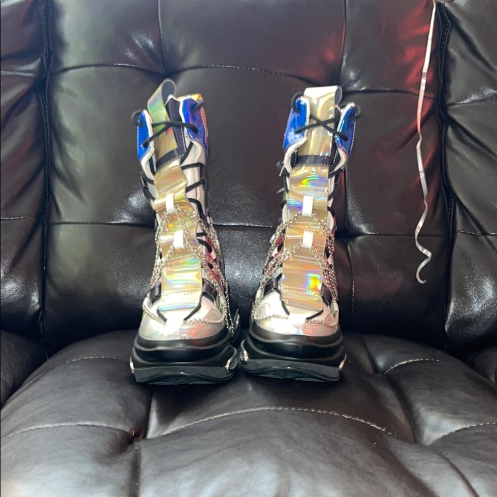 AKIRA Holographic Lace Up Boots